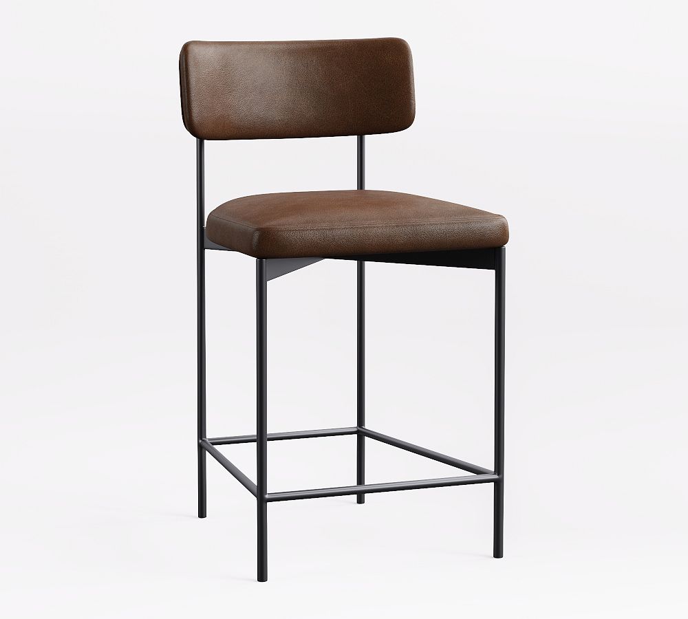 Maison Leather Stool - Counter Height, Antique Bronze Leg, Statesville Molasses