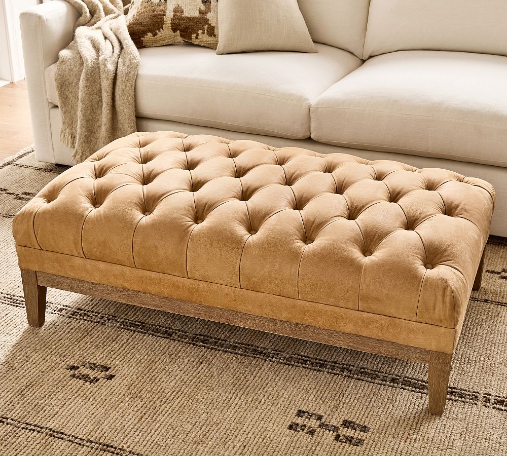 Edgewood Tufted Leather Ottoman by Pottery Barn