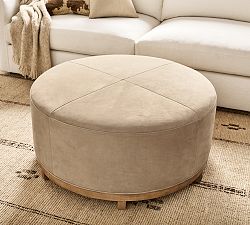 Jake Leather  Wood Base Ottoman