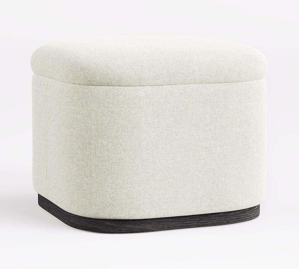 Lawton Upholstered Stool - Dusty Charcoal, Performance Heathered Basketweave Alabaster White