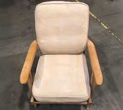 Open Box: Raylan Leather Armchair, Down Blend Wrapped Cushions - Nubuck Wheat,,Brown Frame,