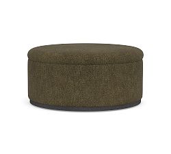 Open Box: Lawton Round Upholstered Ottoman - Rustic Chenille Dark Moss, Dusty Charcoal