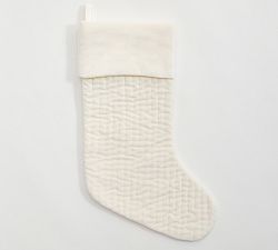 Open Box: Channel Quilted Velvet Stocking, Large - Ivory