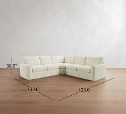 Pearce Square Arm Deep Seat Slipcovered 3-Piece L-Shaped Sectional (123")