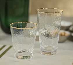 Hammered Gold Rim Tapered Double Old Fashioned Glasses, Set of 4