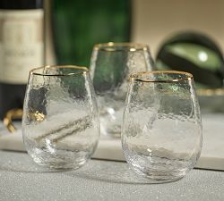 Hammered Gold Rim Stemless Wine Glasses, Set of 4