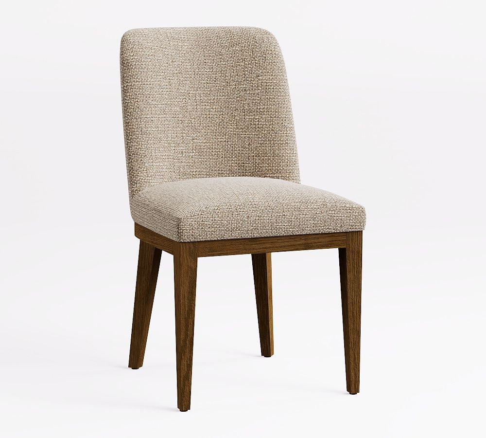 Layton Upholstered Dining Chair - Vintage Amber Legs, Performance Midland Tweed Stone