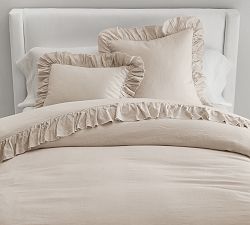 Open Box: Belgian Flax Linen Fringe Ruffle Duvet, Twin/Twin XL - Rosewater