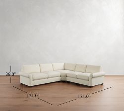 PB Comfort Modern Roll Arm 3-Piece L-Shaped Wedge Sleeper Sectional (121")