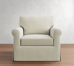 York Roll Arm Slipcovered Swivel Chair