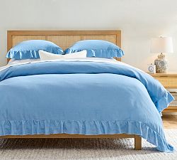 Open Box: Belgian Flax Linen Fringe Ruffle Duvet, Twin/Twin XL - Cornflower