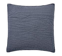 Open Box: Belgian Flax Linen Handcrafted Quilted Sham, Euro Set of 3 - Steel Blue