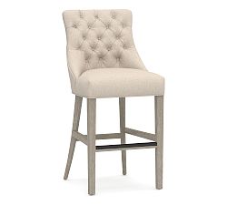 Open Box: Hayes Tufted Upholstered Bar Stool (33") - Performance Everydaylinen™ Oatmeal, Gray Wash