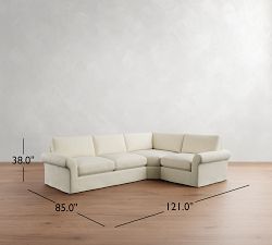 PB Comfort Modern Roll Arm Slipcovered 3-Piece Wedge Sleeper Sectional (121")