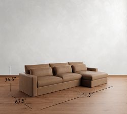 Westwood Square Arm Deep Seat Leather Chaise Sectional (130"-148")