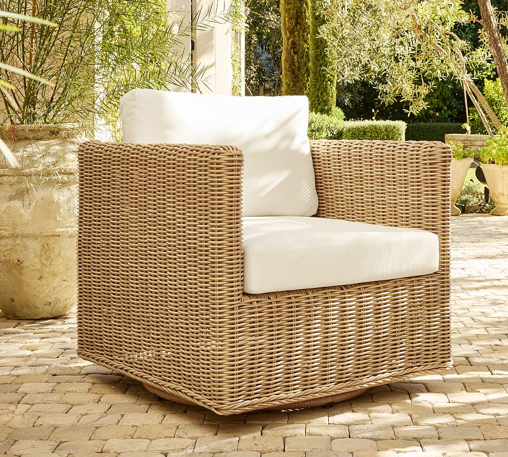 Huntington Slim Square Arm Swivel Outdoor Lounge Chair by Pottery Barn