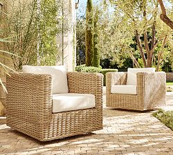 Huntington Wicker Square Arm Swivel Outdoor Lounge Chair