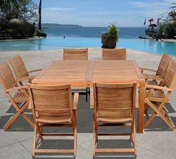 Maya Folding Teak Outdoor Dining Armchairs, Set of 2