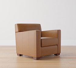 Open Box: Ashby Square Arm Leather Armchair - Statesville Caramel, Polyester Wrapped Cushions