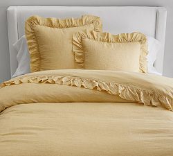 Open Box: Belgian Flax Linen Fringe Ruffle Duvet, Full/Queen - Daffodil