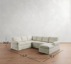 York Roll Arm Slipcovered 4-Piece Chaise Sectional (116")