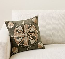 Compass Embroidered Filled Pillow