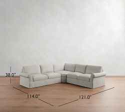 PB Comfort Roll Arm Slipcovered 3-Piece L-Shaped Wedge Sleeper Sectional (121")