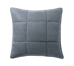 Open Box: European Flax Linen Waffle Comforter Sham, Euro Set of 3 - Steel Blue