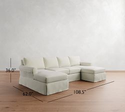 York Roll Arm Slipcovered Double Chaise Sectional (109"&ndash;128")