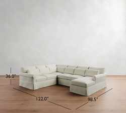 York Roll Arm Deep Seat Slipcovered 4-Piece Chaise Sectional (121")