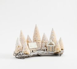 Lit Bottlebrush Winter Town Centerpiece