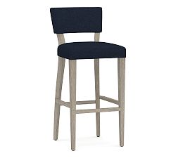 Open Box: Payson Upholstered Bar Stool - Navy Performance Heathered Basketweave with Gray Wash Finish