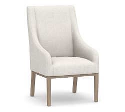 Open Box: York Upholstered Dining Armchair - Performance Heathered Baskestweave Alabaster White, Seadrift Legs
