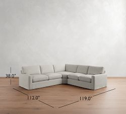 PB Comfort Modern Square Arm Slipcovered 3-Piece L-Shaped Wedge Sleeper Sectional (119")