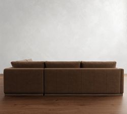Carmel Slim Arm Leather Wood Base Return Bumper Sectional (110"&ndash;122")