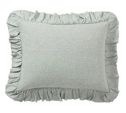Open Box: Belgian Flax Linen Fringe Ruffle Sham, Standard Set of 2 - Mineral Blue