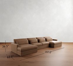 Westwood Square Arm Deep Seat Leather Double Chaise Sectional (172"-197")