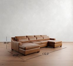 York Slope Arm Deep Seat Leather Double Chaise Sectional (112"-132")