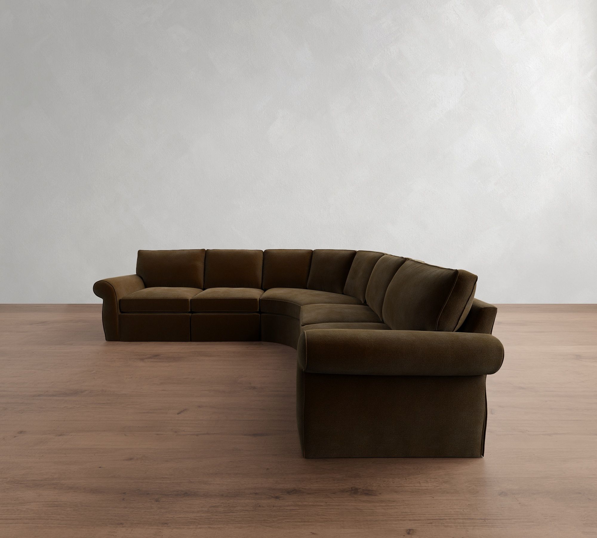 Pearce Roll Arm Slipcovered 5-Piece Curved Wedge Sectional (130")
