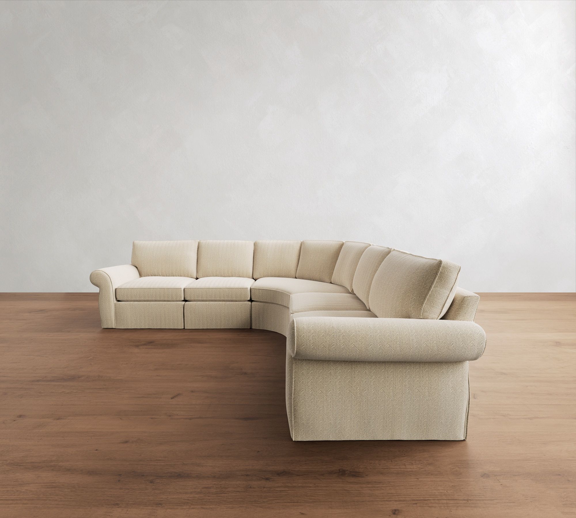 Pearce Roll Arm Slipcovered 5-Piece Curved Wedge Sectional (130") - thumbnail 10