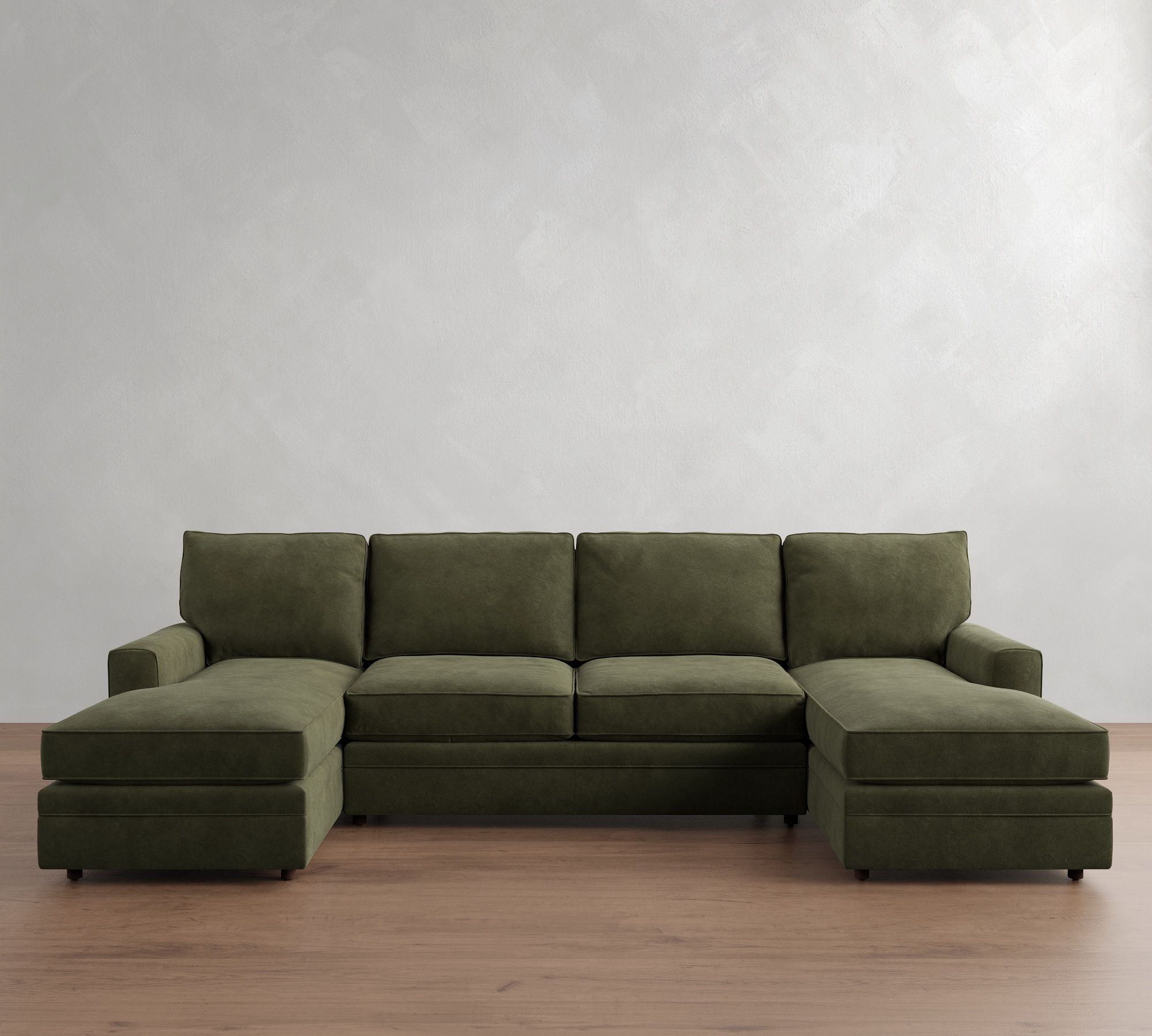 Pearce Square Arm Leather Double Chaise Sectional (130")