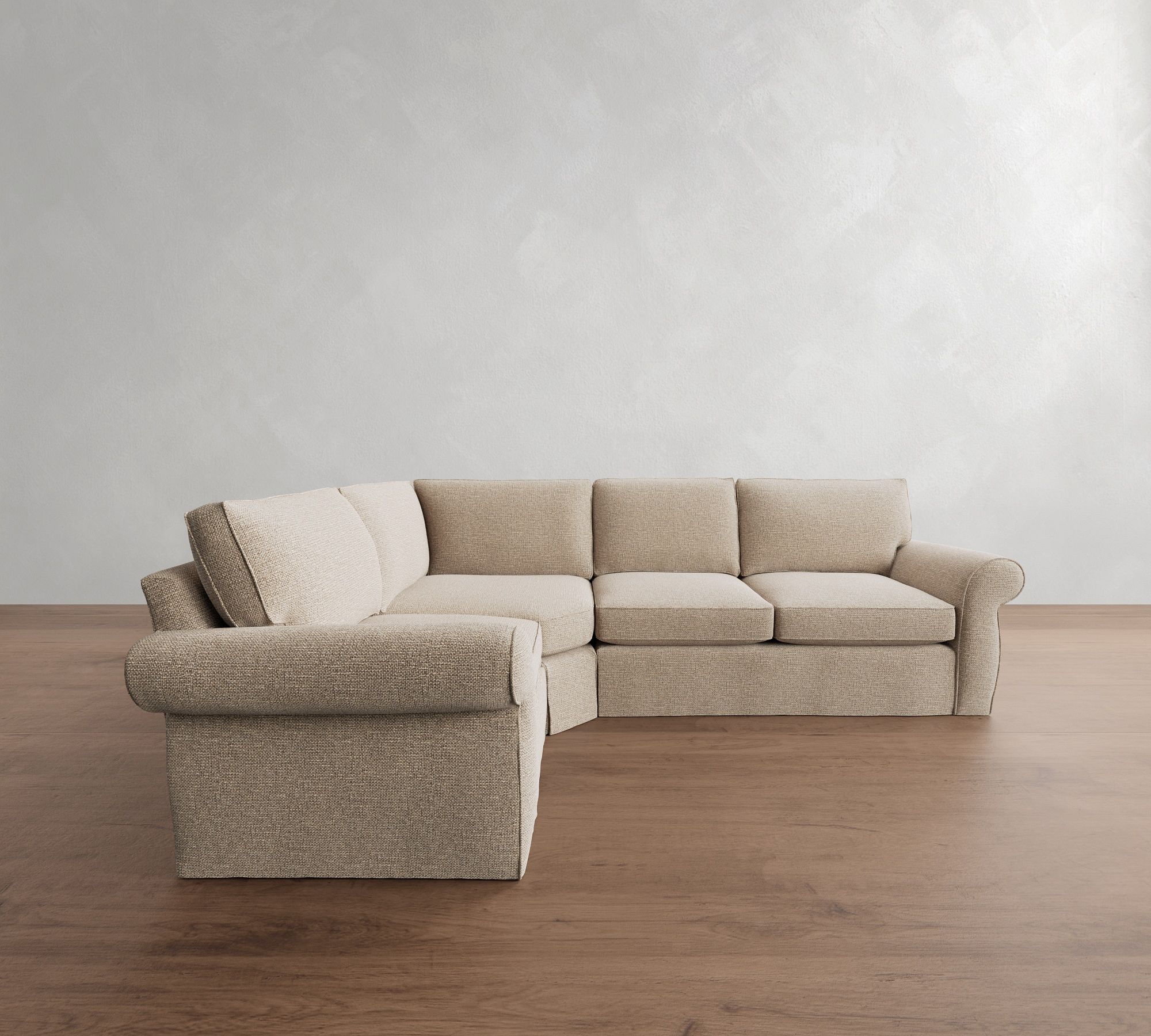 Pearce Roll Arm Slipcovered 3-Piece Wedge Sectional (122"&ndash;130")