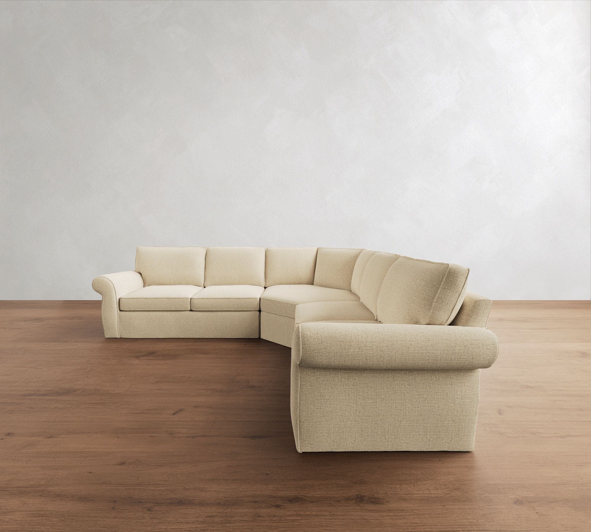 Pearce Roll Arm Slipcovered 3-Piece L-Shaped Wedge Sectional (122"&ndash;130")