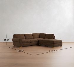 Turner Roll Arm Leather 3-Piece Bumper Sectional (109"-114")