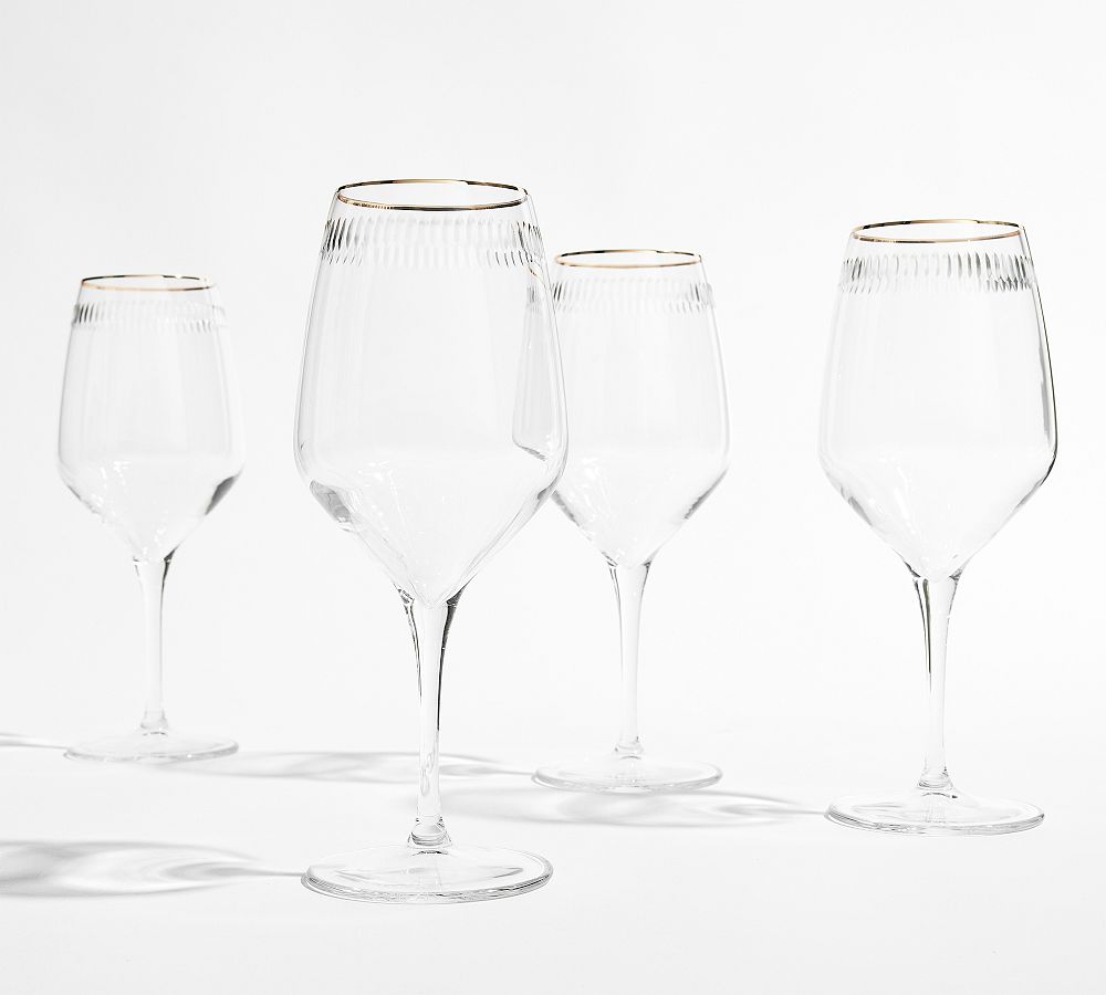 Etched Gold Rim Wine Glasses - Set of 4