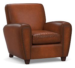 Open Box: Manhattan Square Arm Leather Chair with Nailheads - Burnished Saddle