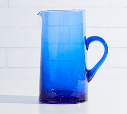 Open Box: Moroccan Handcrafted Recycled Glass Pitcher - Blue