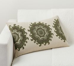 Open Box: Alta Embroidered Lumbar Pillow, 16" x 26" - Green