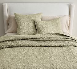 Open Box: Belgian Flax Linen Floral Stitch Quilt, Full/Queen - Aloe