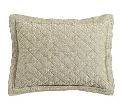 Open Box: Belgian Flax Linen Diamond Quilted Shams, Standard, Set of 2 - Aloe